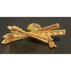 Avon Pin Lapel Tack Tie Snow Skis Poles Clear Rhinestones Gold Tone